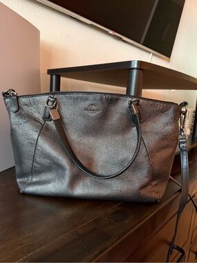 Coach Metallic Black Pebbled Leather Kelsey Satchel